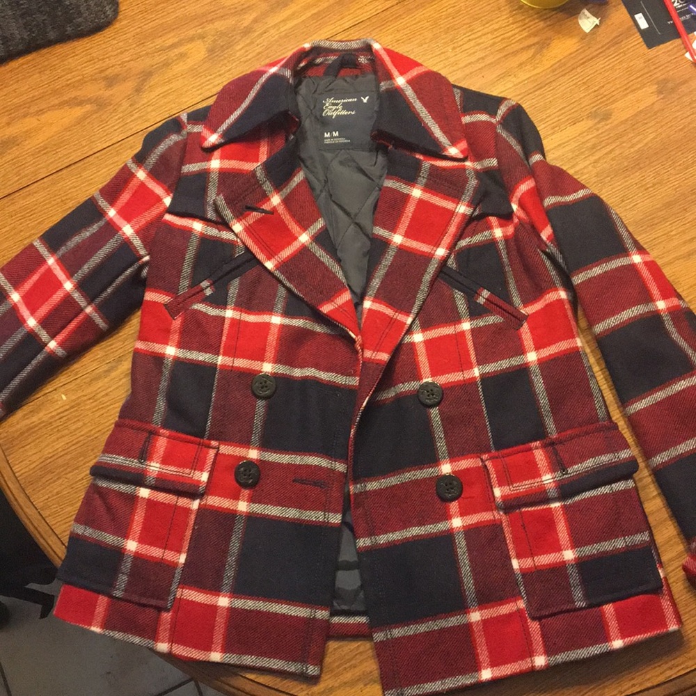 American Eagle plaid pea coat